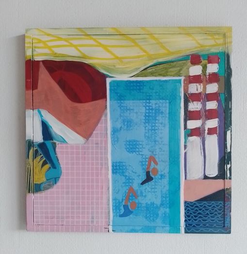 Abstract Painting Original Painting Pop Art Painting of Poolbeg Chimneys and a Swimming Pool Swimming Painting