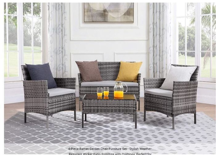 4-Piece Rattan Garden Chair Furniture Set