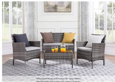 4-Piece Rattan Garden Chair Furniture Set