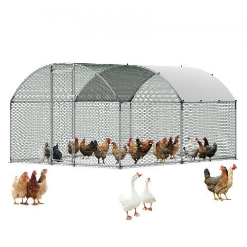 Large Metal Chicken Coop 3 x 3.97 x 2 m Walk-in Chicken Run House, Doom Roof Hen House Enclosure with Cover and Security Lock, Outdoor Duck Rabbit Cage Poultry Pen for Backyard, Farm, Yard Use