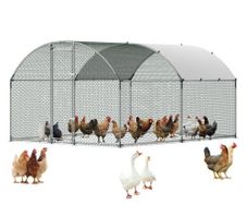 Large Metal Chicken Coop 3 x 3.97 x 2 m Walk-in Chicken Run House, Doom Roof Hen House Enclosure with Cover and Security Lock, Outdoor Duck Rabbit Cage Poultry Pen for Backyard, Farm, Yard Use