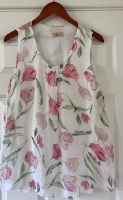 Ladies White &Floral Silk Mix Top , Made in Italy