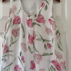 Ladies White &Floral Silk Mix Top , Made in Italy