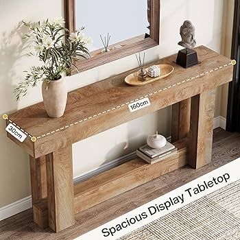 160CM Rustic Console Table,Narrow Sofa Table Behind Couch for Hallway, Living Room & Foyer, Easy Assembly Light Oak Brown Finish