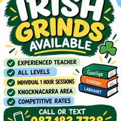 Leaving Cert, Junior Cert and primary school Irish grinds