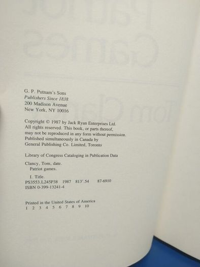 Signed Tom Clancy - Patriot Games