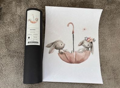 bunny poster rabbits umbrella picture for frame made in Sweden