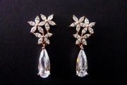 Flower Crystal Dangle Drop Rose Gold Earrings