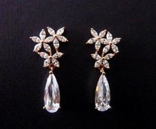 Flower Crystal Dangle Drop Rose Gold Earrings