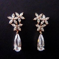 Flower Crystal Dangle Drop Rose Gold Earrings