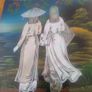 Plaque w/ Hand-Painted 20 X 15 CM.OF Two ladies walking through the country Image 3