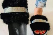 ladies wedges sandals fluffy diamante