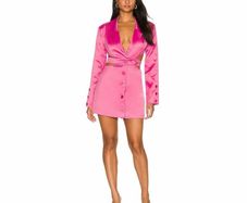 For Love & Lemons Pink Satin Cut-Out Blazer Dress Size  S Barbiecore Party Mini