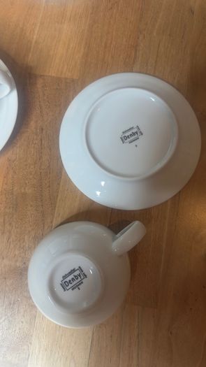 Denby White 8oz Cappuccino Coffee Cups and Saucers,  Set of 4