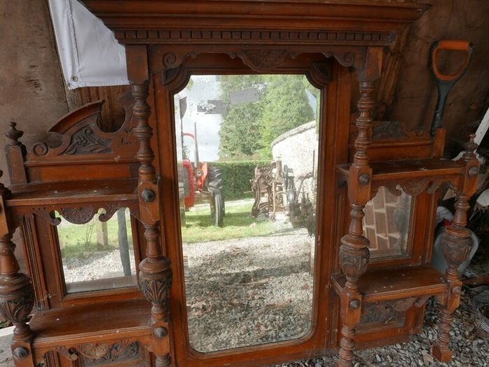 Antique Victorian style overmantel mirror with shelves