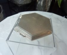 Vintage Art Deco Style Sterling Silver Compact. Turner & Simpson Birmingham 1954 Hexagonal