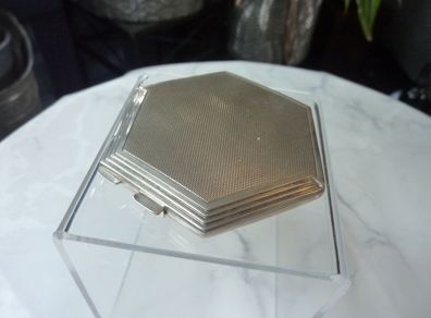 Vintage Art Deco Style Sterling Silver Compact. Turner & Simpson Birmingham 1954 Hexagonal