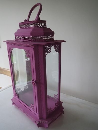 large metal pink lantern candle holder