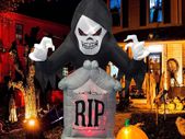 7 Feet Halloween Inflatable Grave Scene Skeleton Ghost with Tombstone and Pumpkin LED Lights Decor Outdoor Indoor Holiday Decorations Blow up Yard Decor Giant Lawn Inflatables Home Family
