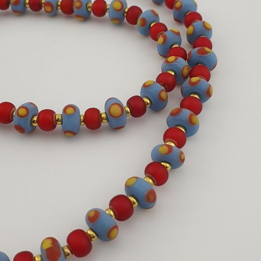 Antique Venetian Style Tiny Eyes Glass & Venetian WhiteHeart Glass Beads Necklace