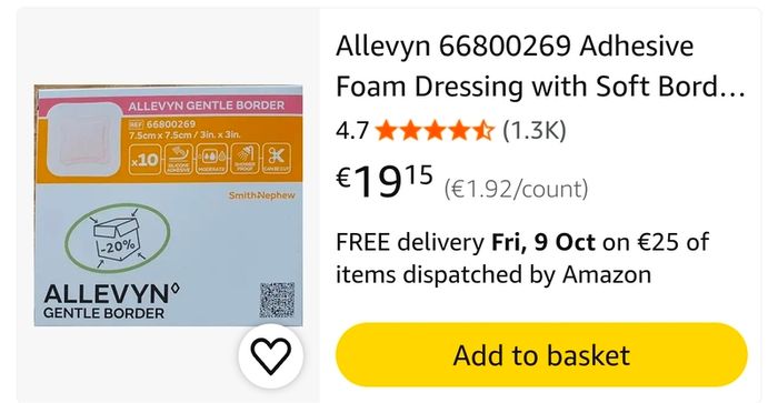 Allevyn  Adhesive Foam Dressing with Soft Border 7.5 cm x 7.5 cm x 10 Pack of 10