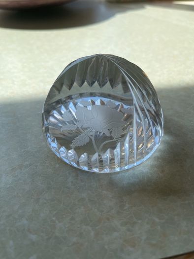 Vintage Stuart Crystal Dime Paperweight & Cavan Crystal Fan shaped clock