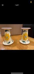 A Pair of Avoca Blue Irish Pottery Candlesticks