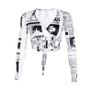 Long Sleeve Newspaper Pattern Top Image 5