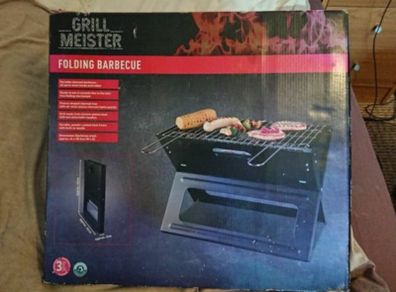 GRILL MEISTER Folding Barbecue. Camping summer birthday party relaxing. House clearance sale unwanted stuff gift car boot sale. Summer beach caravan park