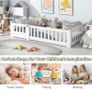 190x90 cm Toddler Floor Bed,3ft Montessori Floor Bed with Rails & Lockable Door,Single Children's Beds for Toddlers,Kids,Fall Protection Including Slatted Frame,White Solid Pine Image 5