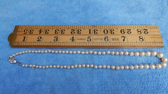 Vintage 60's Long Hand Knotted Faux Cream Pearl? Necklace Sterling Silver 925 Clasp