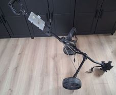 golf clubs, trolley and bag