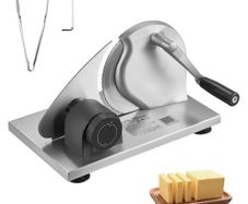 Manual Bread Slicer, 0-15mm Adjustable Thickness Cheese Cutter, Hand-Cranked Bread Slicer with Micro-Serrated Stainless Steel Blade for Kitchen, Bakery, Party
