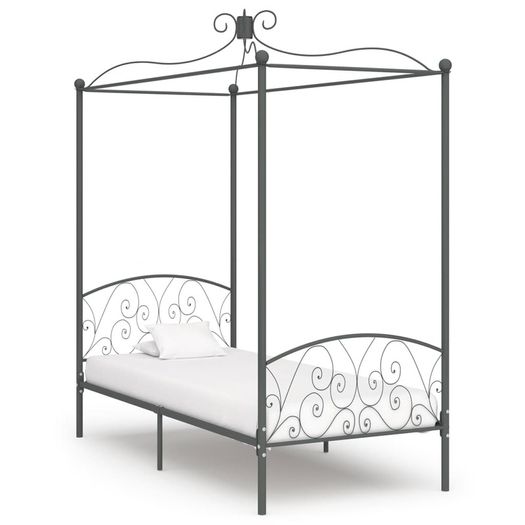 Canopy Bed Frame Grey Metal 90x200 cm