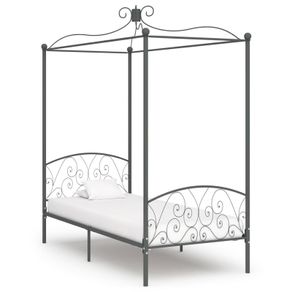 Canopy Bed Frame Grey Metal 90x200 cm