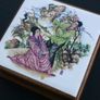 Vintage CHINESE WOODEN jewelry box unusual HANDPANTED lid 4,5" x 4,5" H 2,3" Image 2