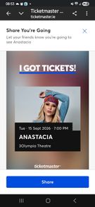 ANASTACIA  3Olympia Theatre 2 tickets