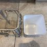 Silver metal square shape plant stand with matching white plastic pot Image 8