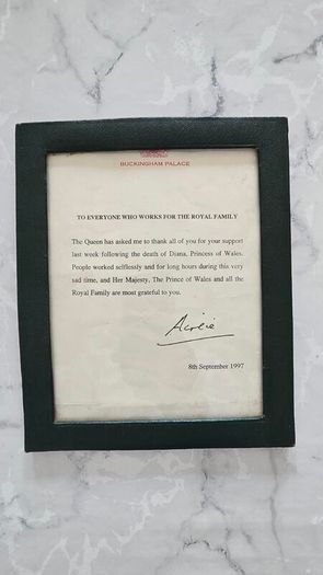 Buckingham Palace Diana Memorial Period Letter (1997)