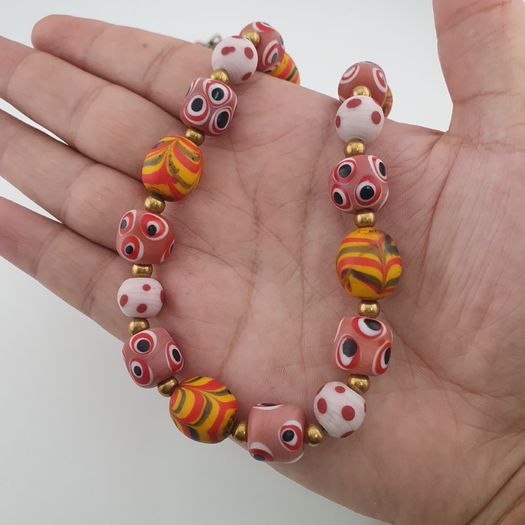 Antique Venetian Style Mix Eyes & Feather Desgin Glass Beads Necklace