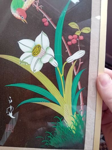 A Pair of mid century painted silk panels