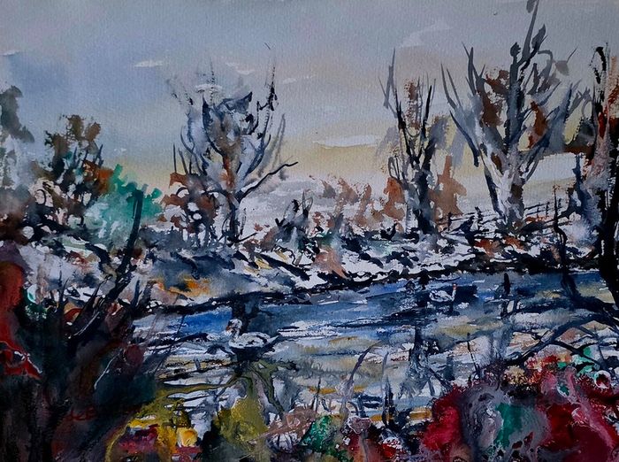 winter river watercolour