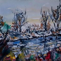 winter river watercolour