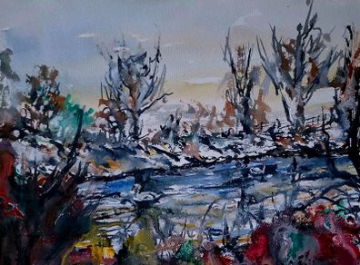 winter river watercolour