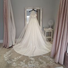 Beautiful cathedral length veil with flower and subtle sparkle detail