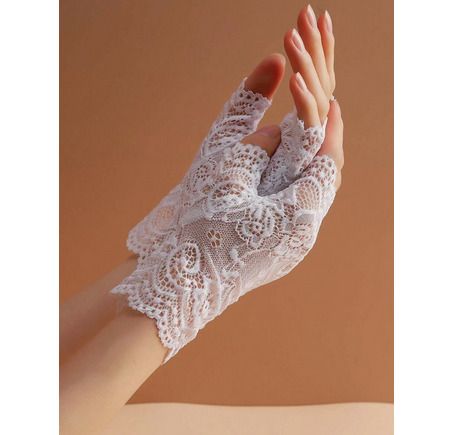 Classy White Gloves with Sparkly Beads & Lace