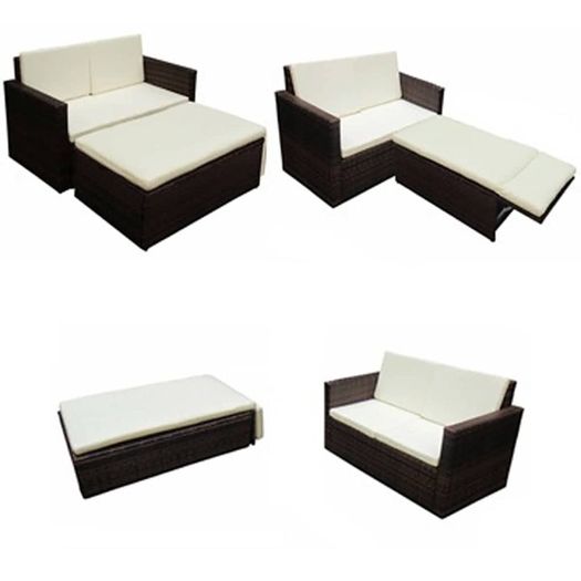Rattan Garden Sofa Set with Stool and Cushions
