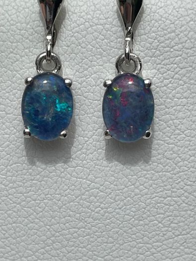 Sterling silver 925  Boulder Opal Triplet Earrings in Platinum Plated Sterling Silver