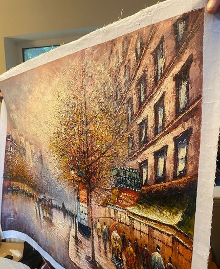 Large Hand Painted Oil on Canvas - Vintage Parisienne Street Scene