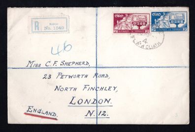 1937 Ireland New Constitution Commemorative Stamps Plain Envelope addressed to London, England First Day Cover (FDC) with Dublin No 1549 Registration Label